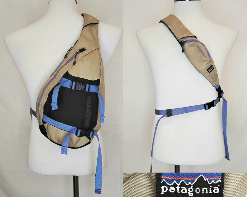 Patagonia Atom Sling 8L Tan/Black/Purple Crossbody Backpack Hiking Bag #J6045
